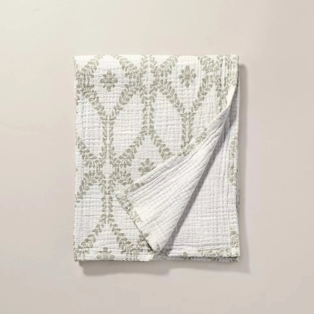 Trellis Pattern Cotton Throw Blanket Green/Cream - Hearth & Hand with Magnolia